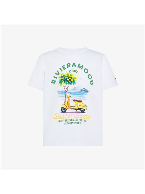 T-shirt in jersey di cotone con stampa bianco/giallo SUN 68 | T36341/0123